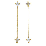 White CZ Cross Drop Earring in 14K Gold