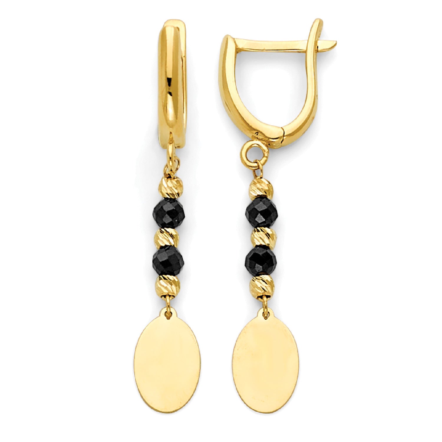 Black Onyx Cross Drop Earrings in 14K Gold