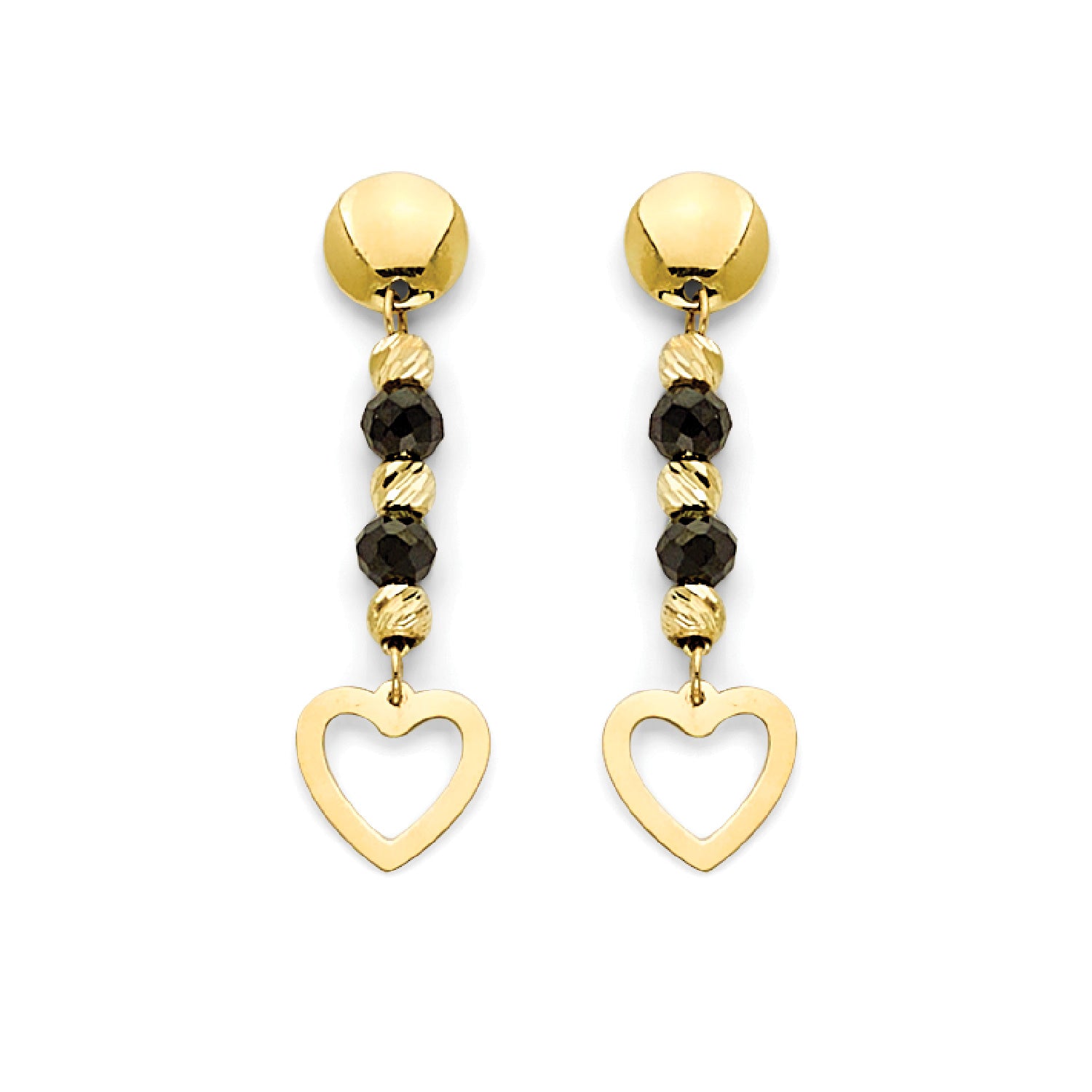 Black Onyx Heart Drop Earrings in 14K Gold
