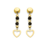 Black Onyx Heart Drop Earrings in 14K Gold