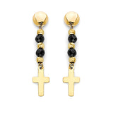 Black Onyx Cross Drop Earrings in 14K Gold