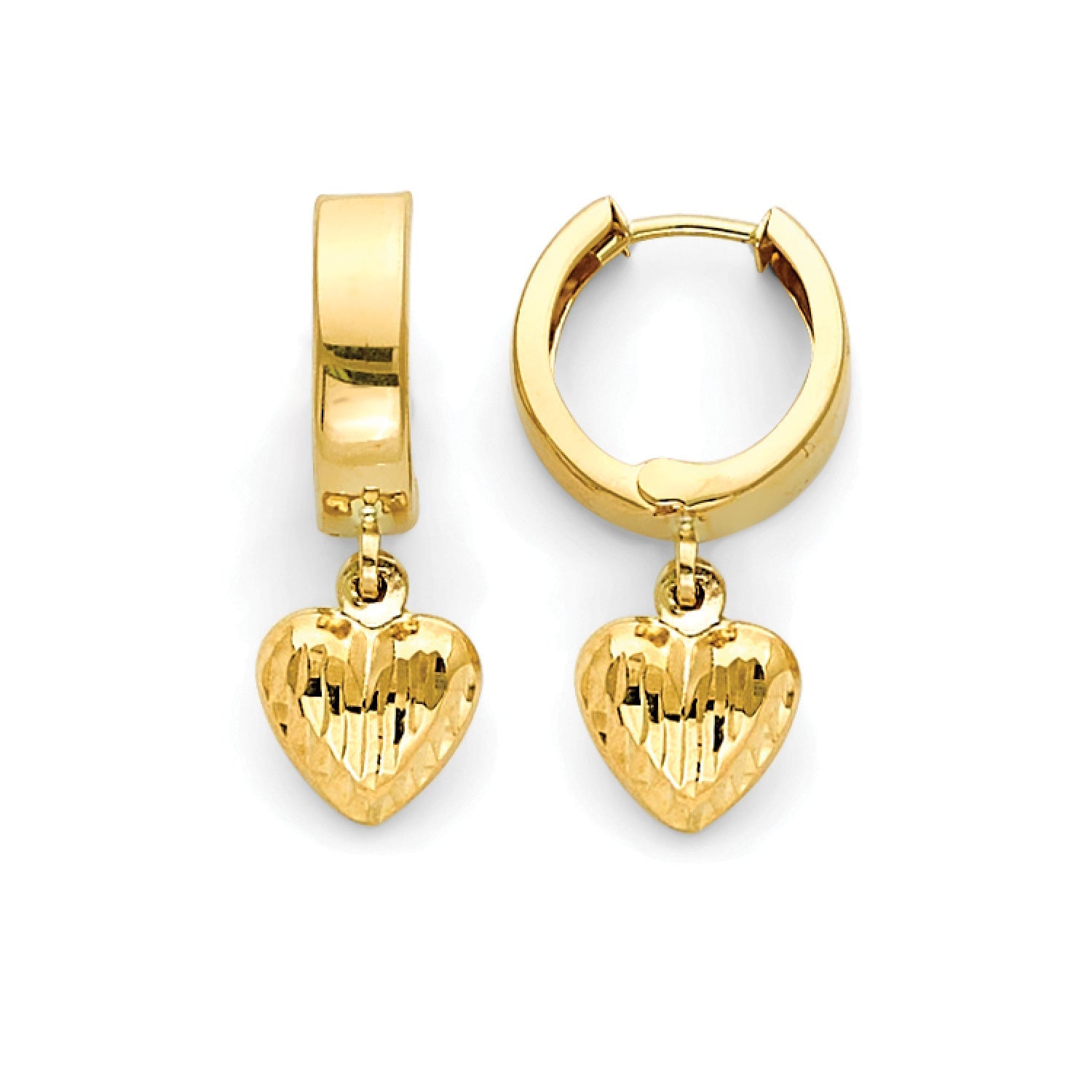 Heart Drop Earrings in 14K Gold