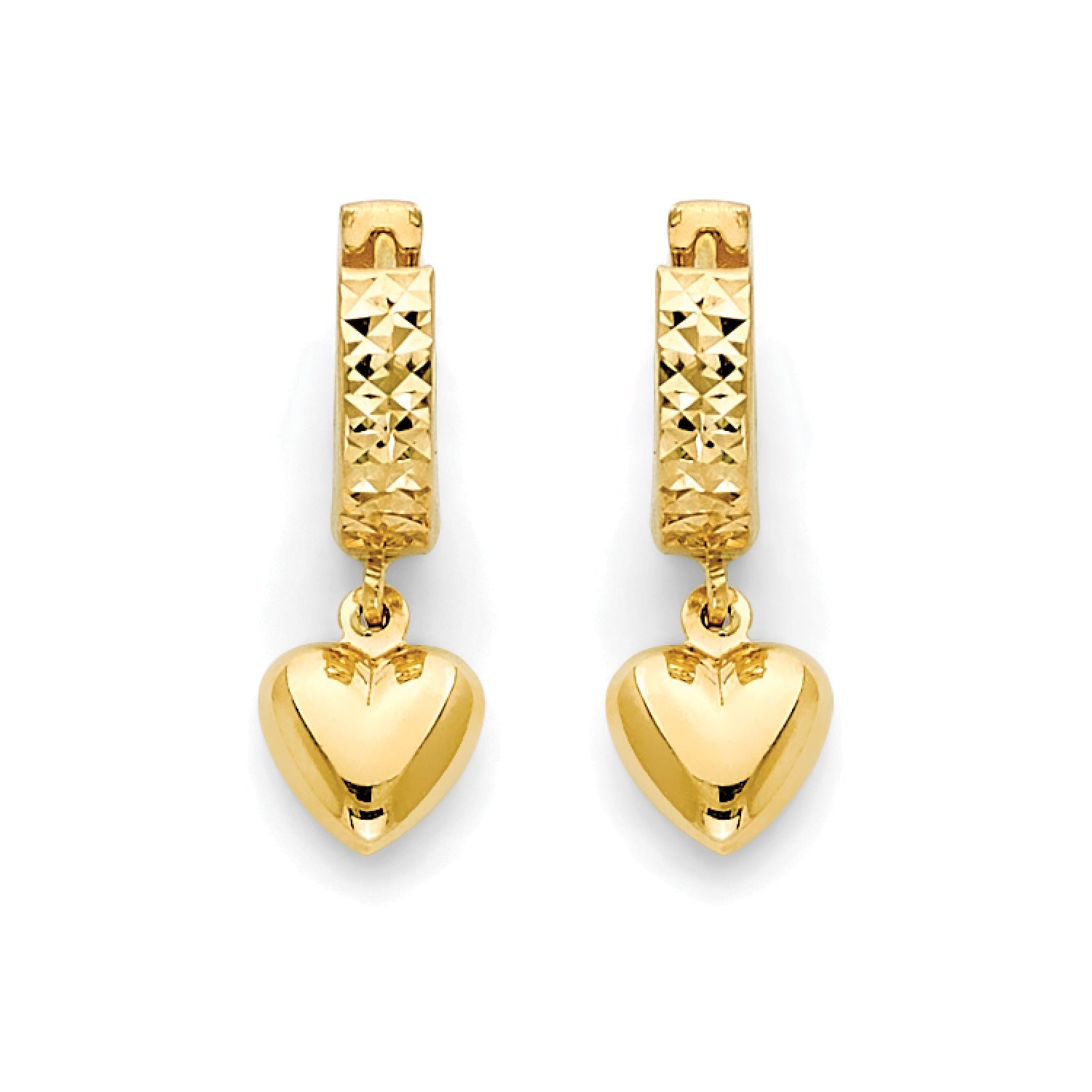 Heart Drop Earrings in 14K Gold