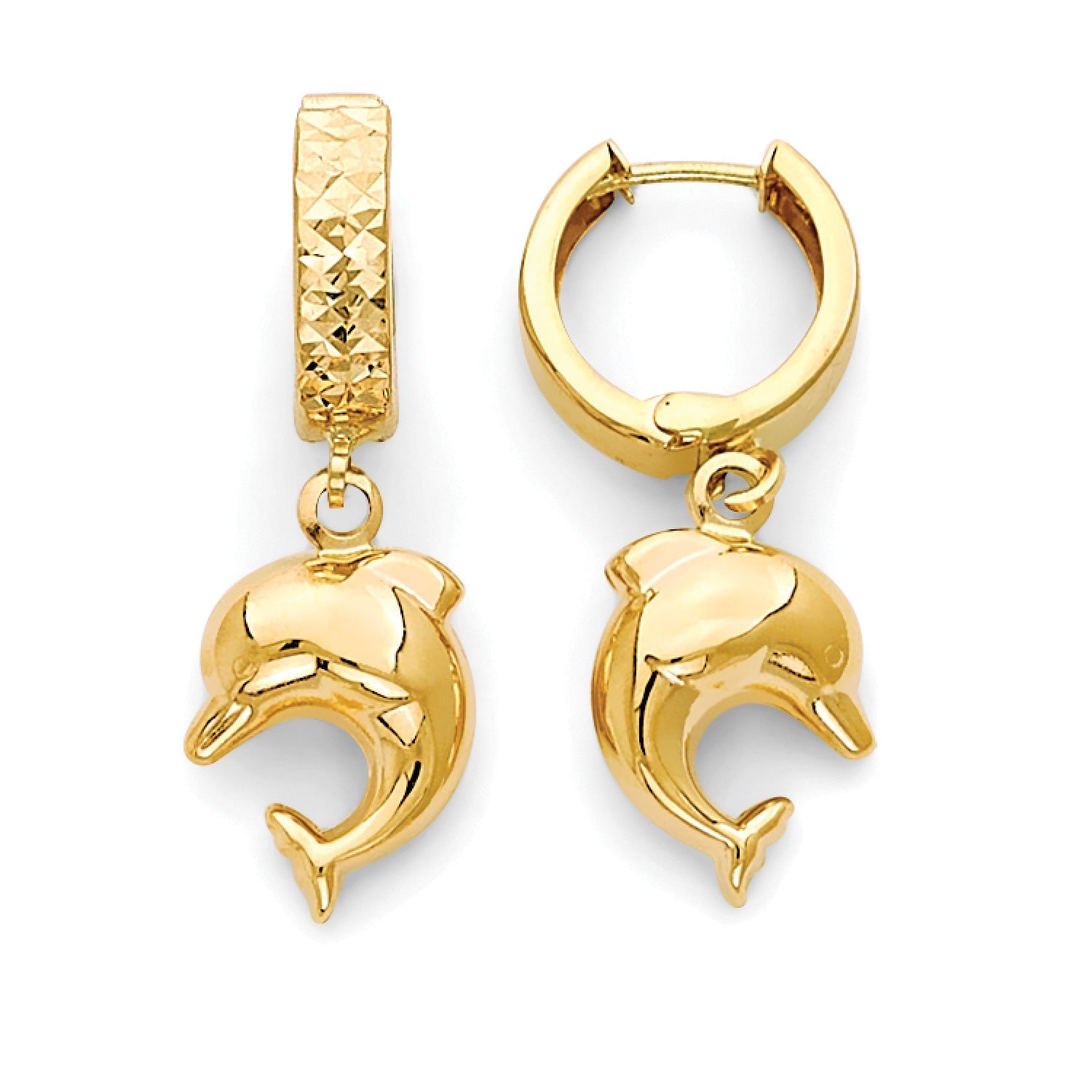 Dolphin Drop Earrings in 14K Gold