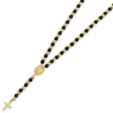 Black Enamel Cross Rosary Necklace in 14K Gold