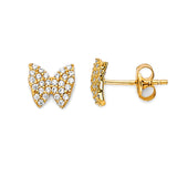White CZ Butterfly Stud Earrings in 14K Gold