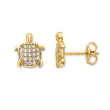 White CZ Turtle Stud Earrings in 14K Gold