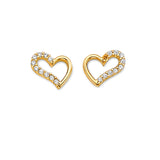White CZ Heart Stud Earrings in 14K Gold