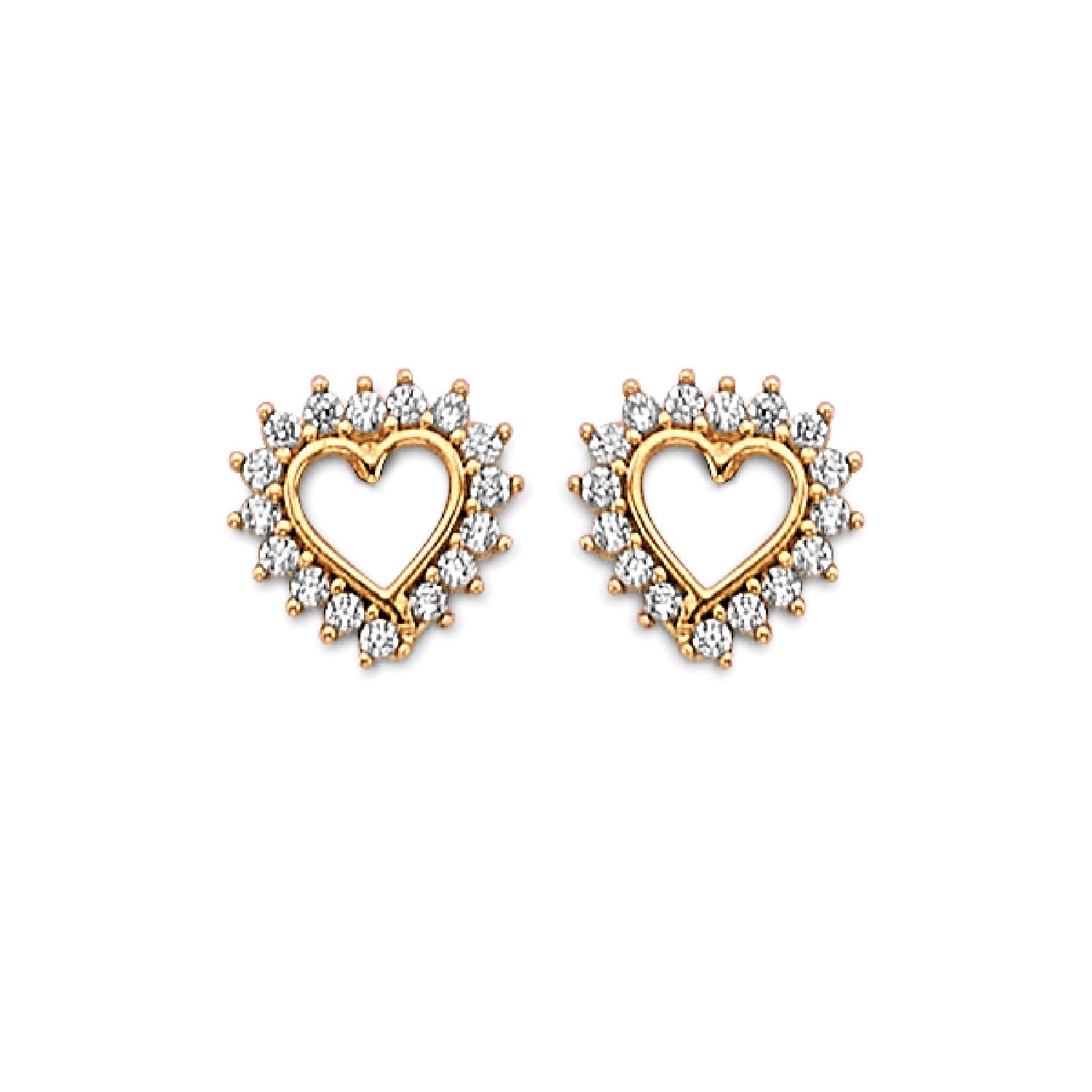 White CZ Heart Stud Earrings in 14K Gold