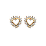 White CZ Heart Stud Earrings in 14K Gold