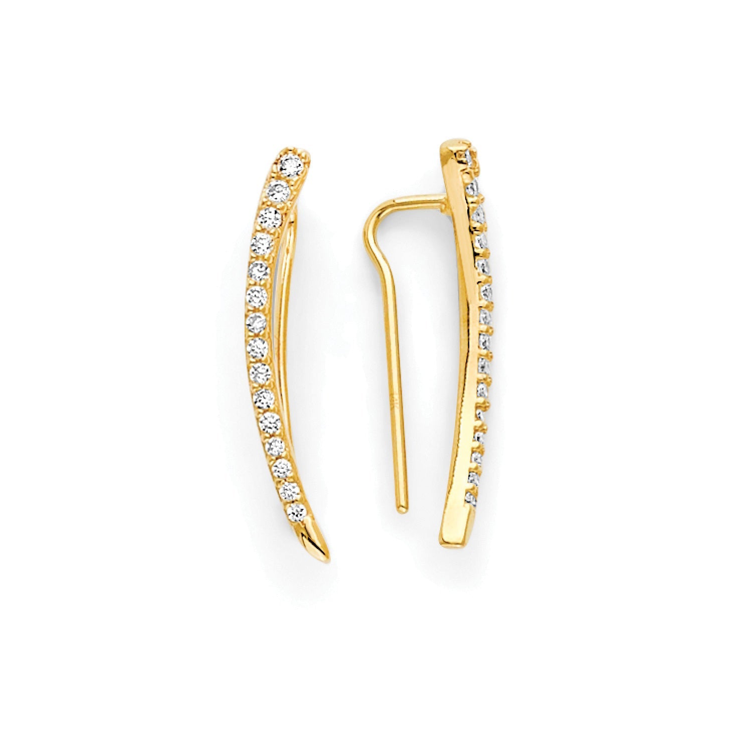 White CZ Spike Crawler Stud Earrings in 14K Gold