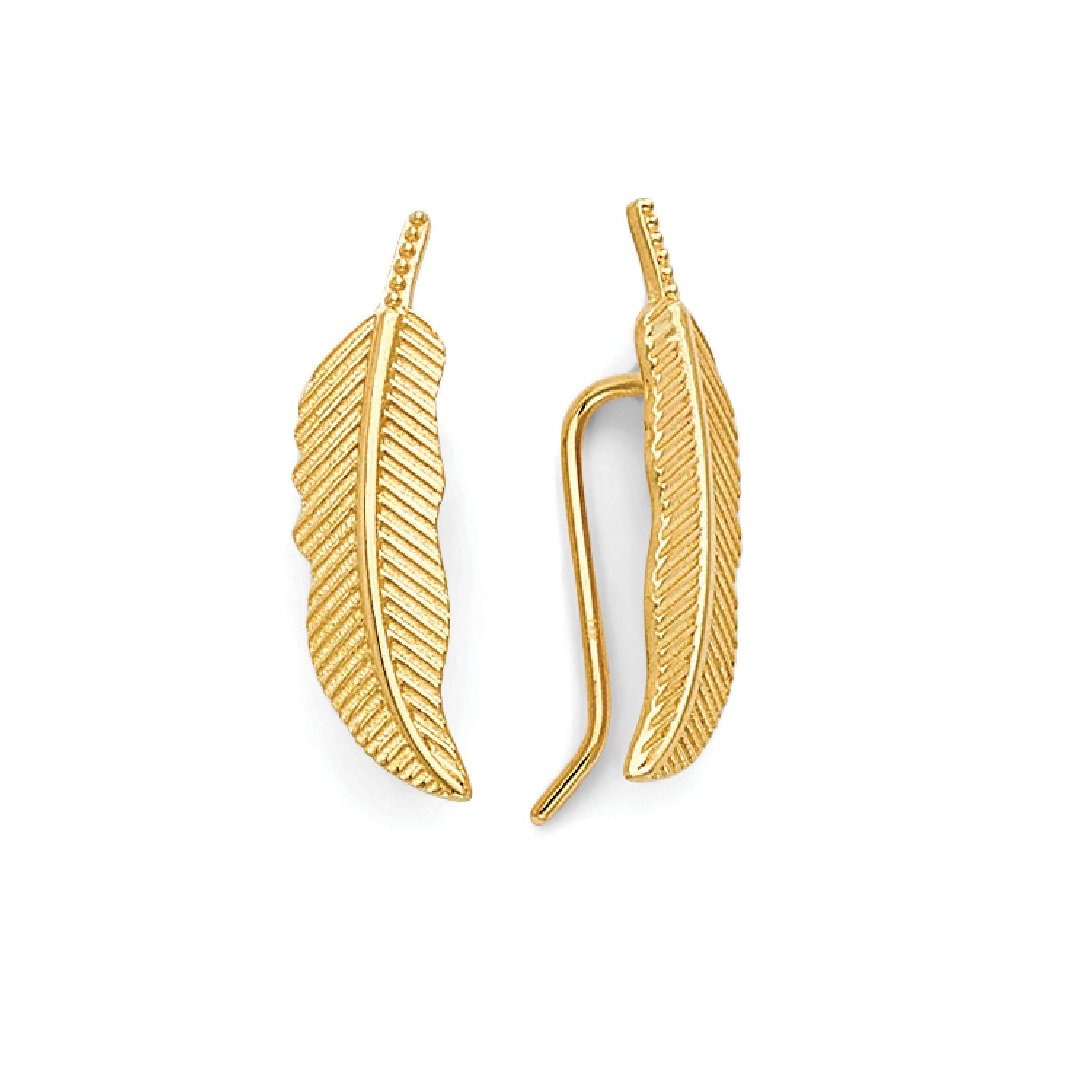 Feather Crawler Dangling Earrings in 14K Gold