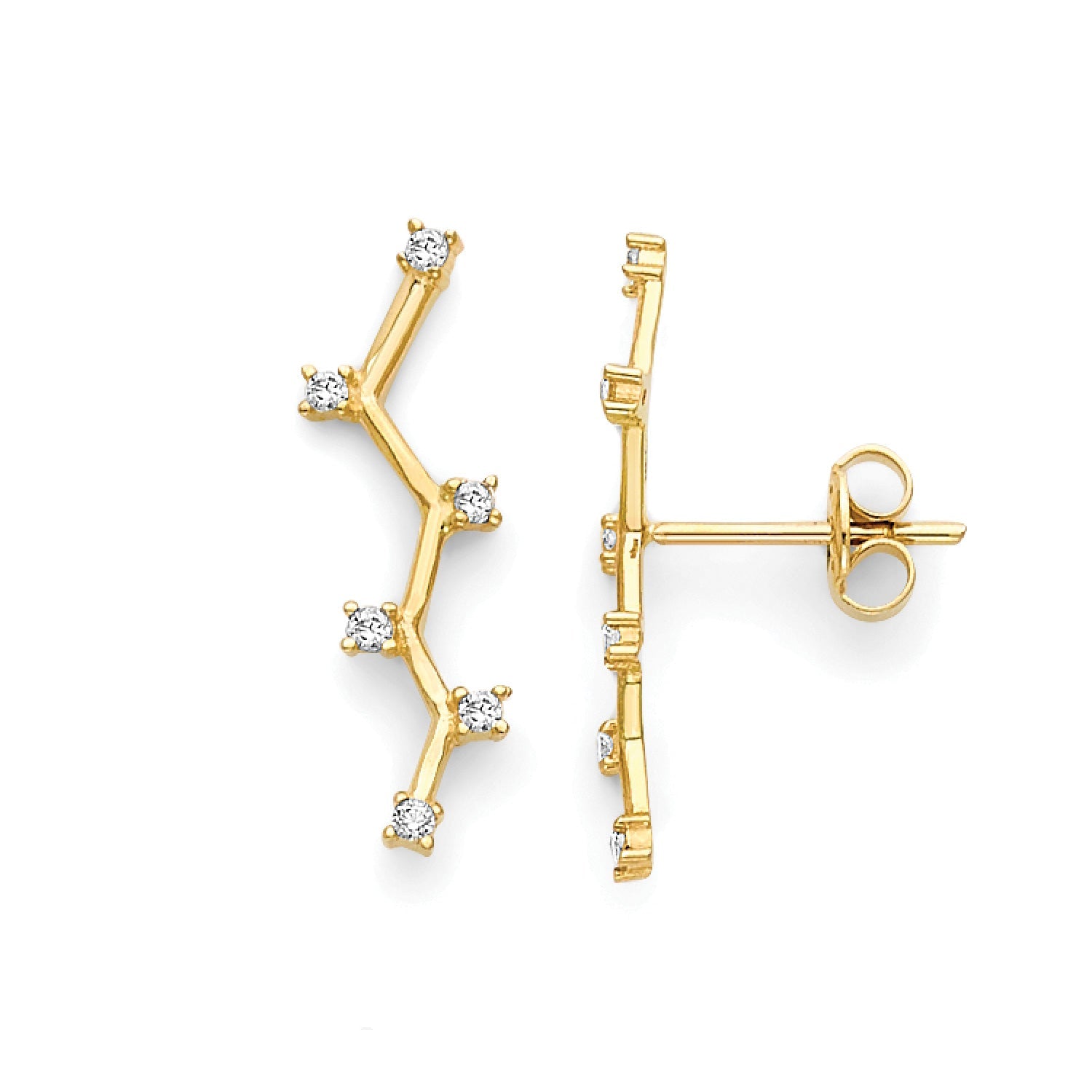 White CZ Star Crawler Stud Earrings in 14K Gold