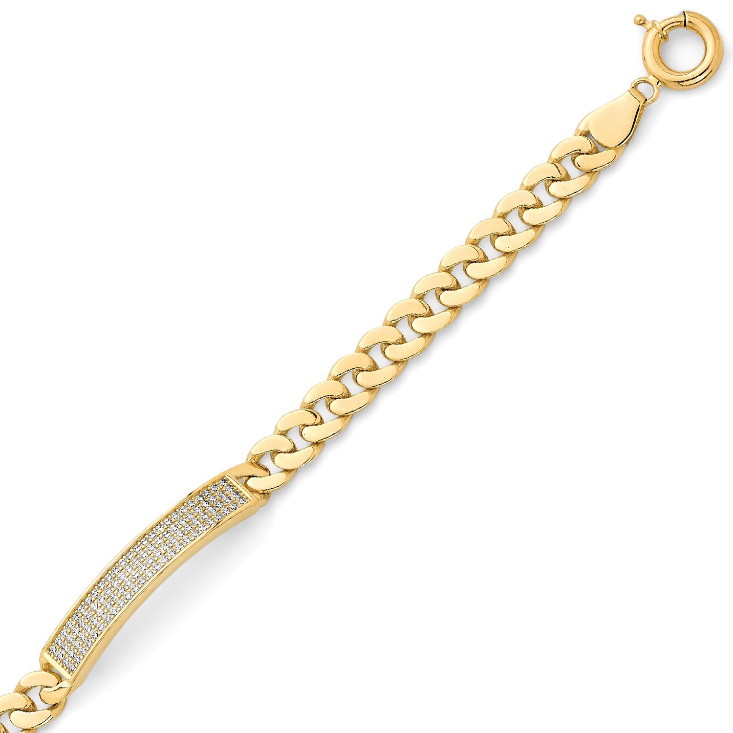 White CZ Cuban Unisex ID Bracelet in 14K Gold