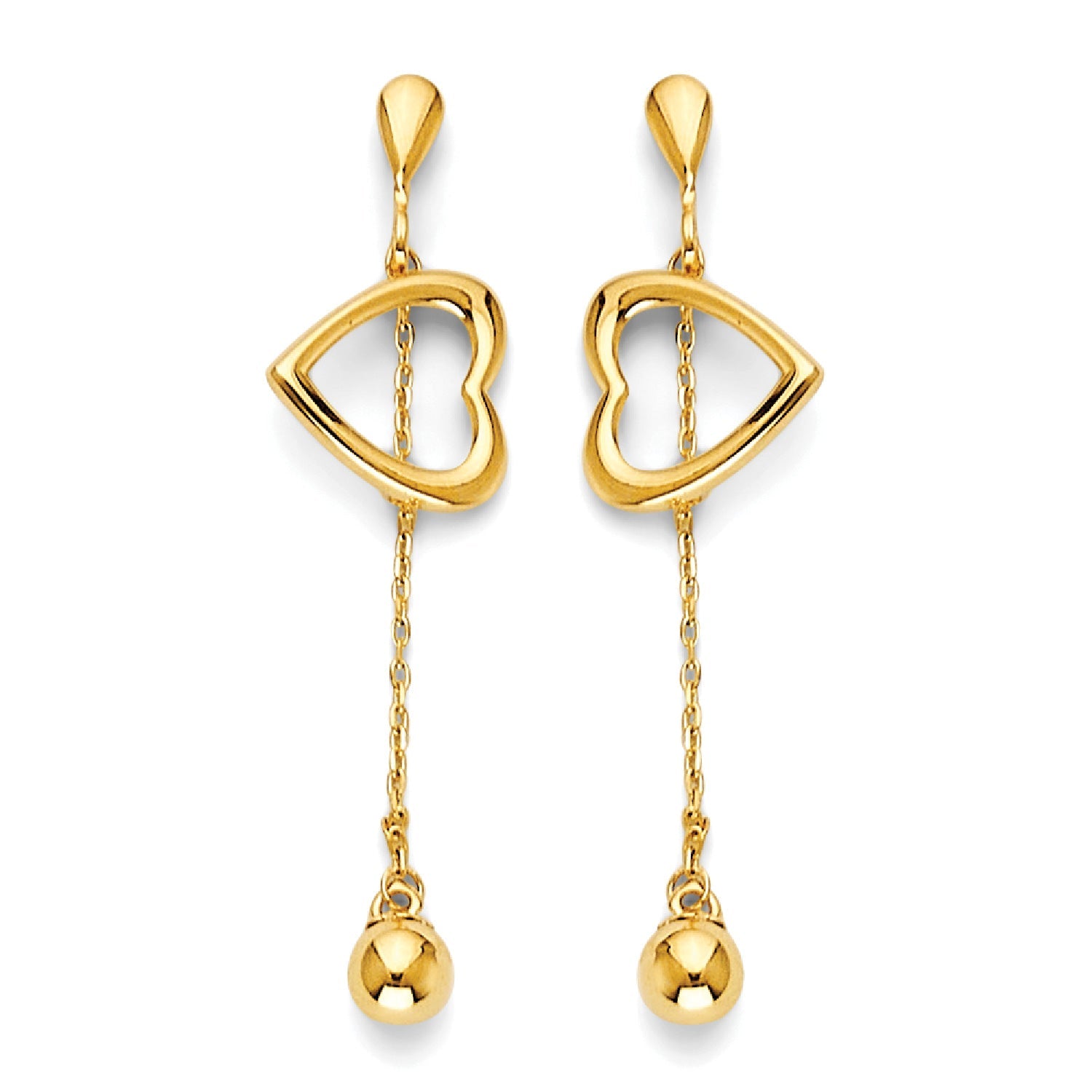 Heart Drop Earrings in 14K Gold