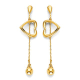 Heart Drop Earrings in 14K Gold