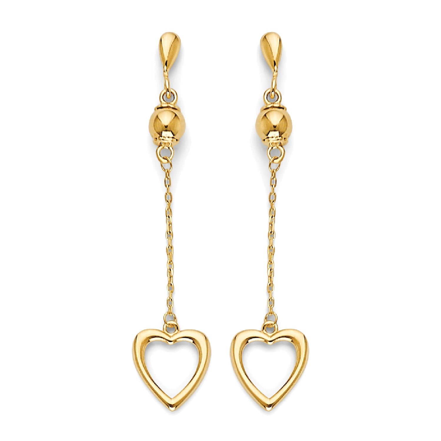 Heart Drop Earrings in 14K Gold