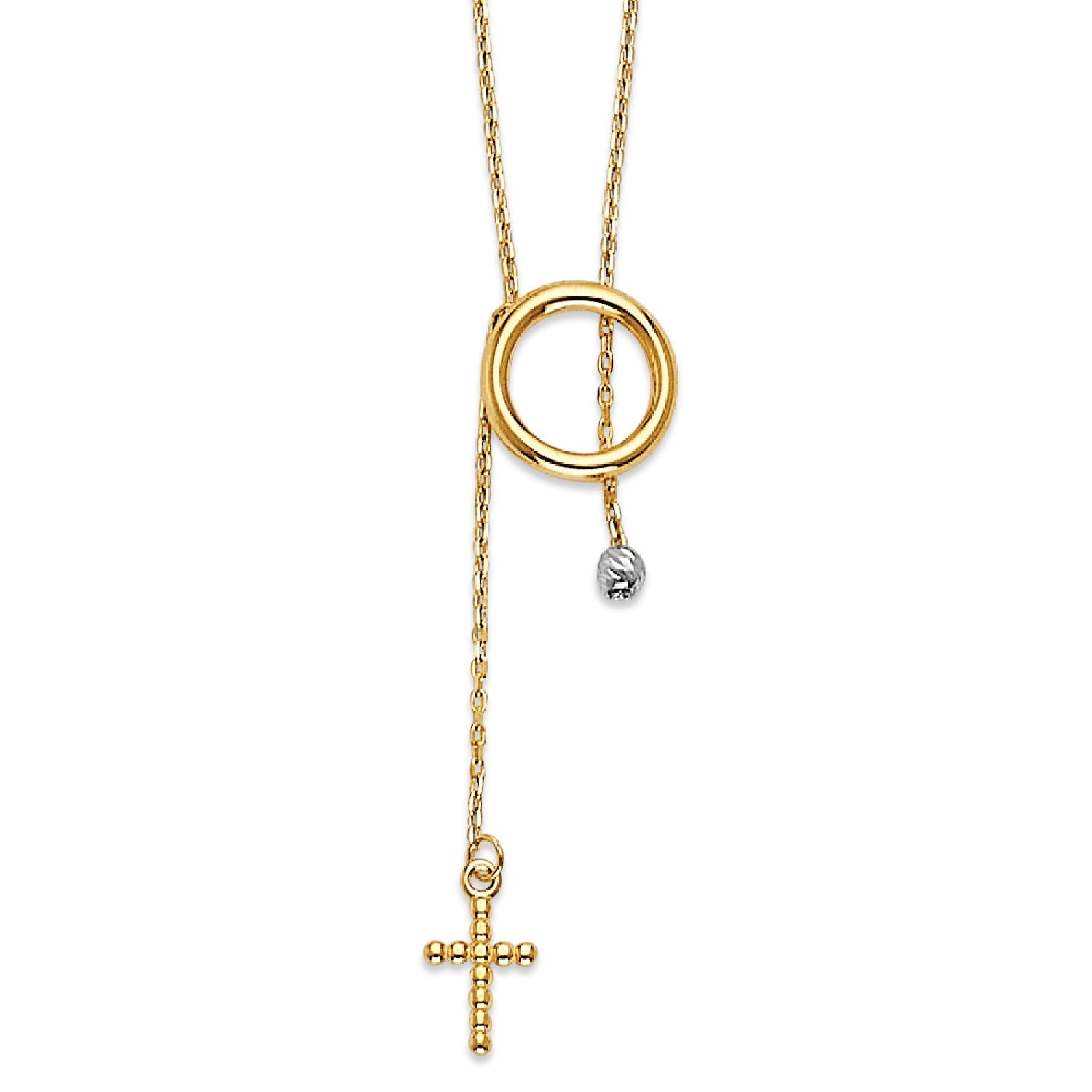 Adjustable Cross Charm Necklace in 14K Two-Tone Gold
