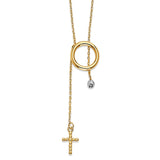 Adjustable Cross Charm Necklace in 14K Two-Tone Gold