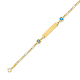 Blue & White Enamel Eye Kids ID Bracelet in 14K Gold