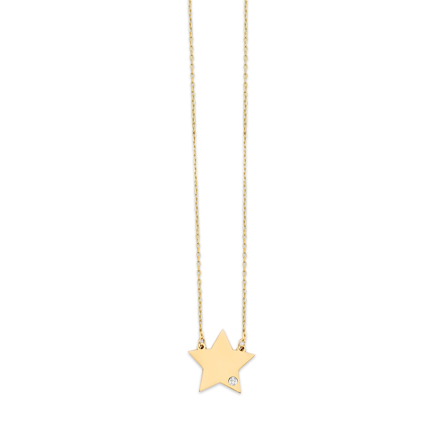 Adjustable White CZ Star Personalized Charm Necklace in 14K Gold