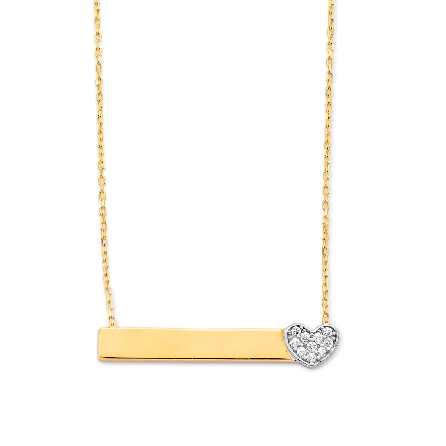 Adjustable White CZ Heart Personalized Necklace in 14K Two-Tone Gold