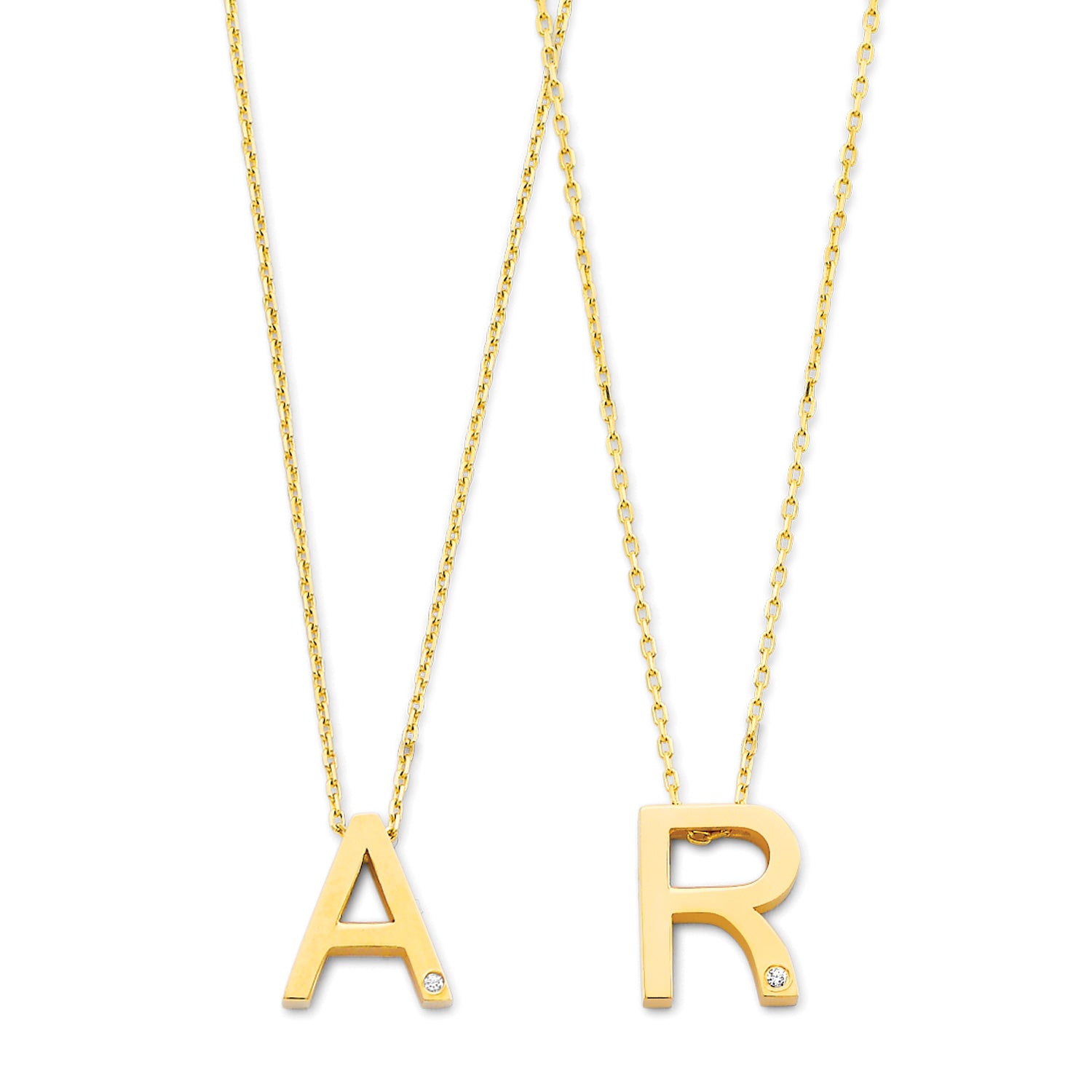 Adjustable White CZ Personalized Charm Necklace in 14K Gold