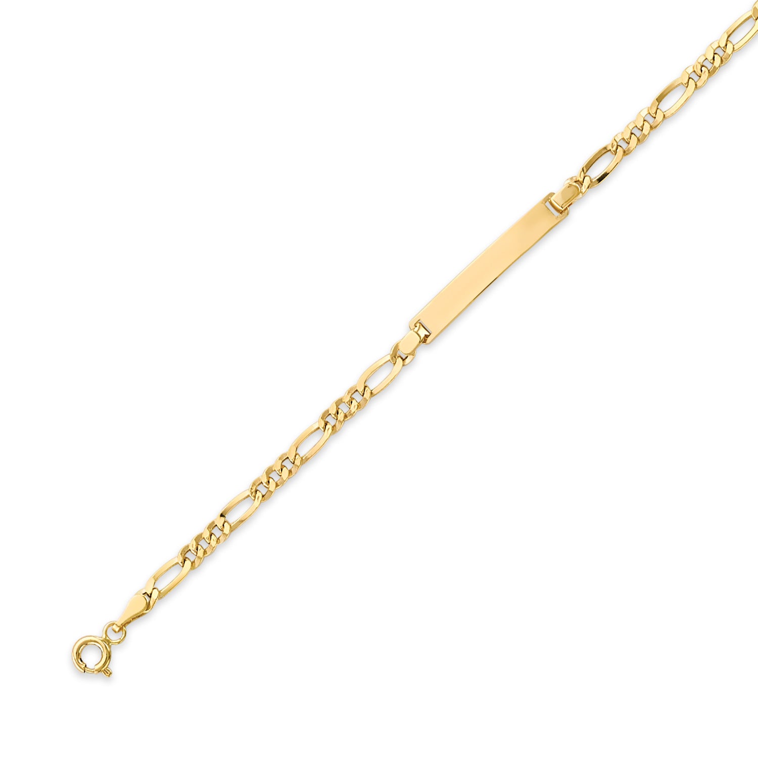Figaro Kids Border ID Bracelet in 14K Gold
