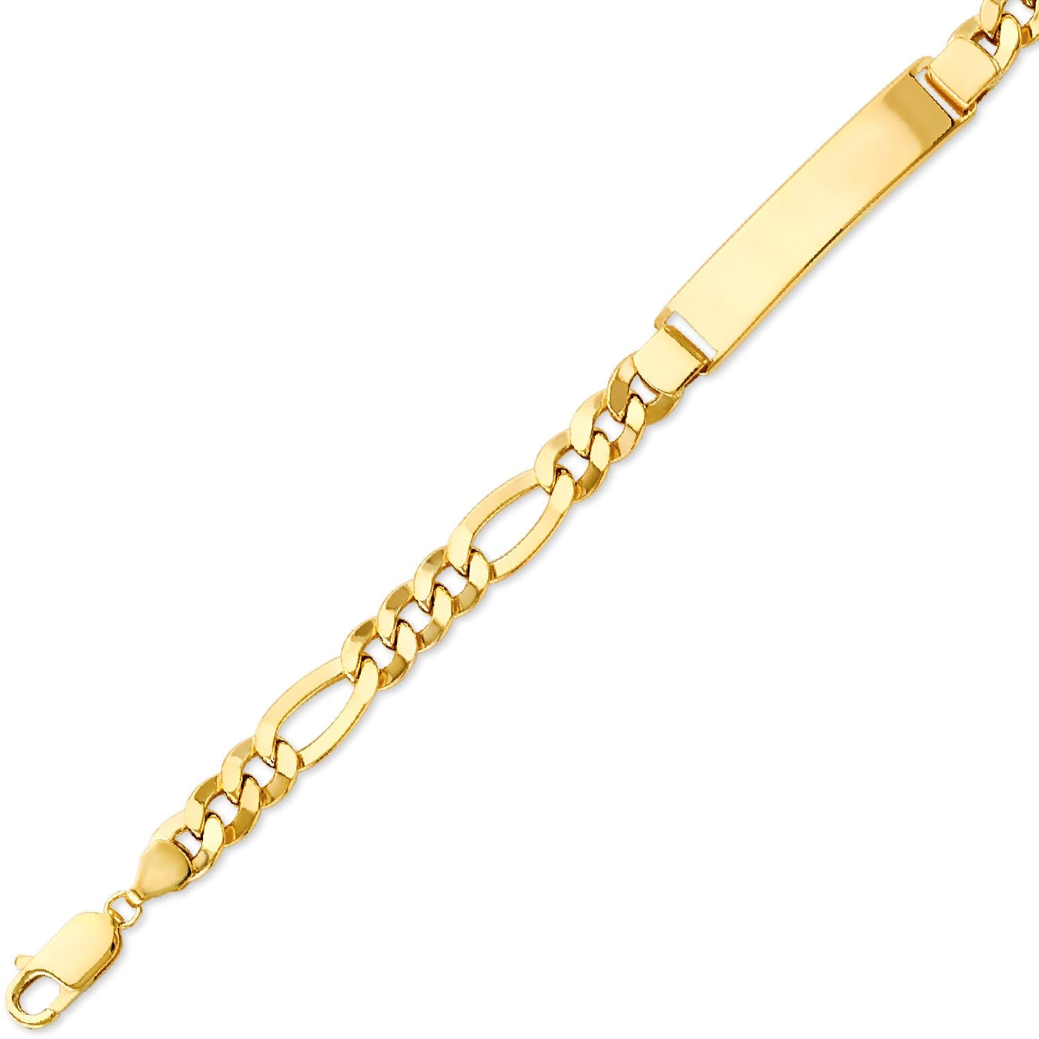 Figaro Unisex ID Bracelet in 14K Gold