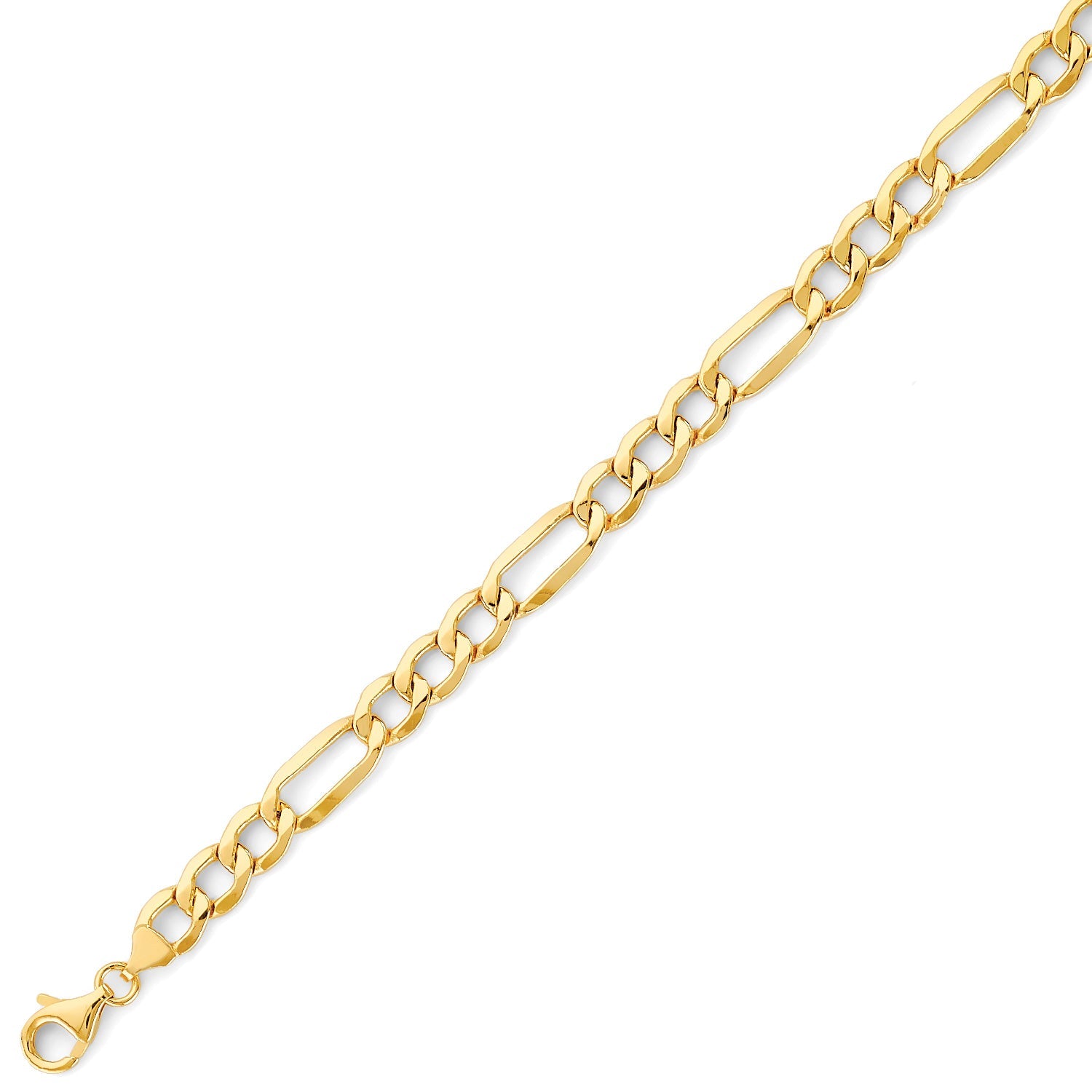 Figaro Mens Link Bracelet in 14K Gold