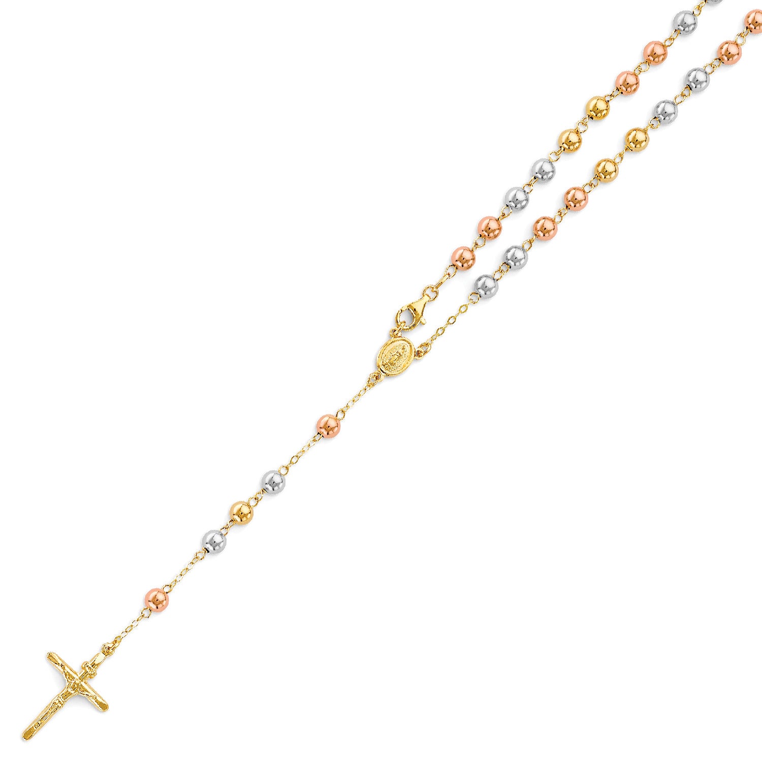 Crucifix Five-Decade Rosary Necklace In 14K Tri-Color Gold