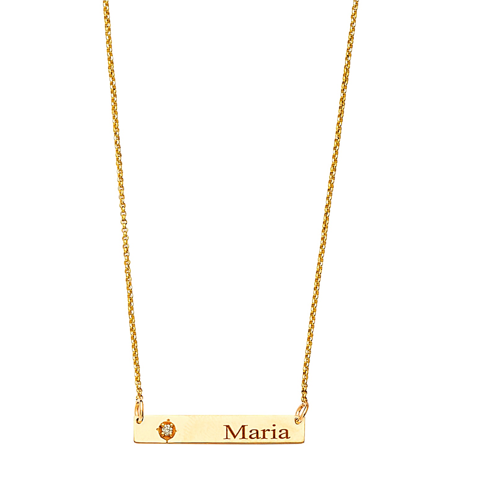 White CZ Personalized Charm Necklace in 14K Gold