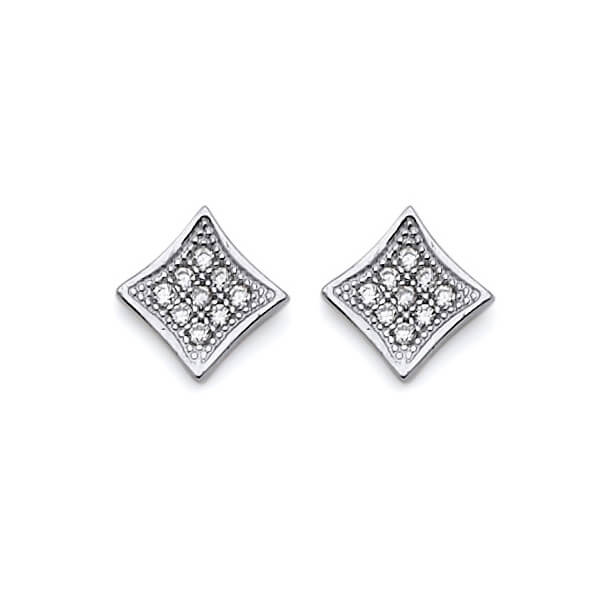 Stud Earrings with White CZ in 14K White Gold and Butterfly Backing