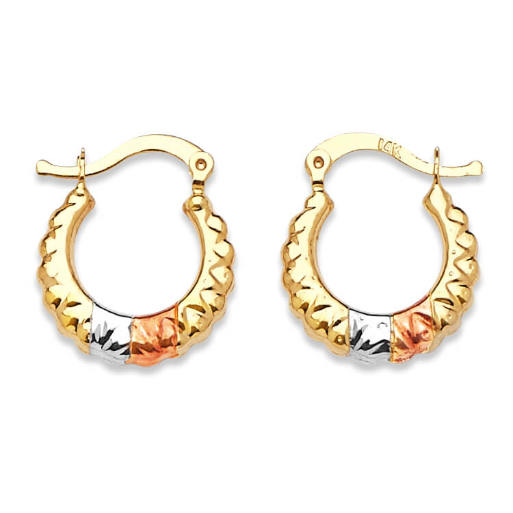 Scallop Hoop Earrings in 14K Tri-Color Gold