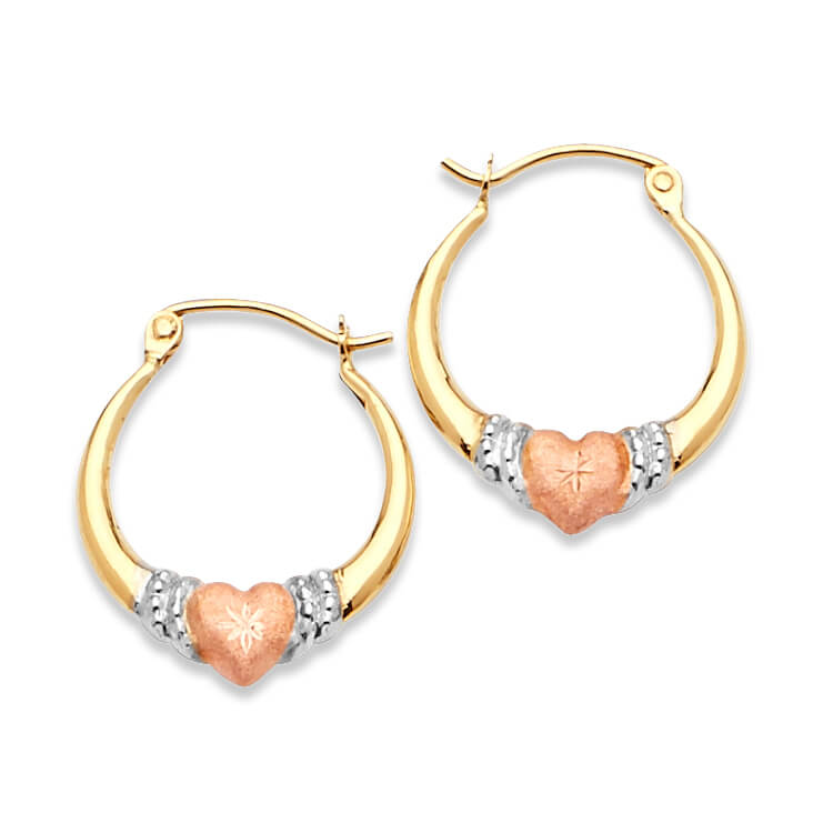 Heart Scallop Hoop Earrings in 14K Tri-Color Gold