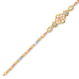 Mexican White CZ Quinceañera Heart Bracelet In 14K Tri-Color Gold