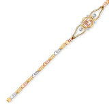 Mexican White CZ Quinceañera Heart Bracelet In 14K Tri-Color Gold