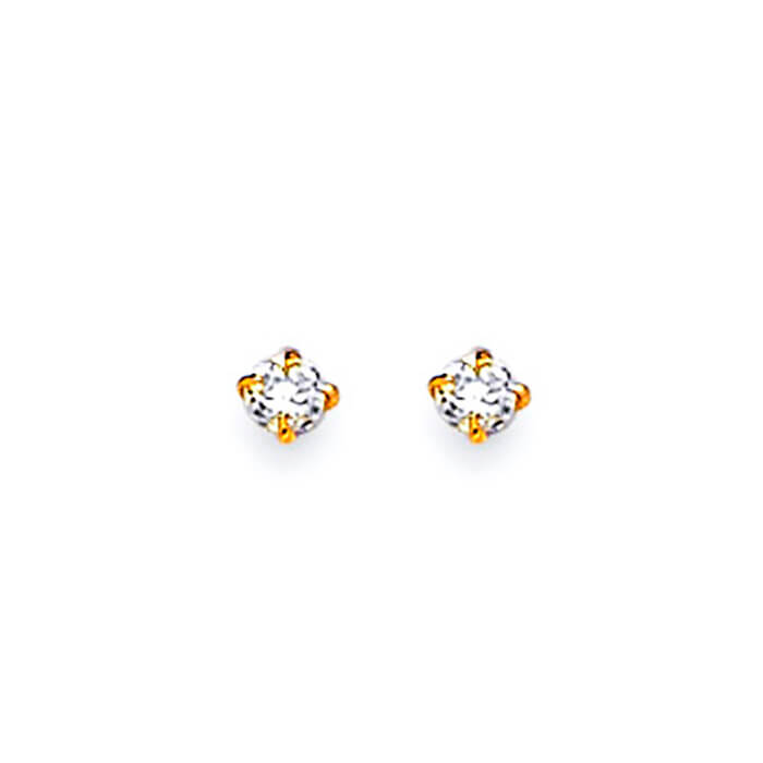 Solitaire Stud Earrings with White CZ in 14K Gold and Screw Backing