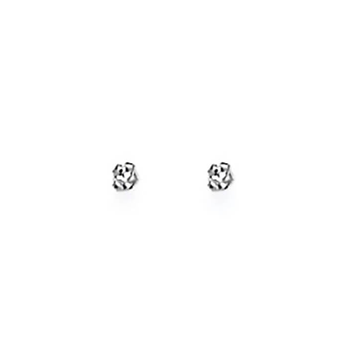 Solitaire Stud Earrings with White CZ in 14K White Gold and Screw Backing