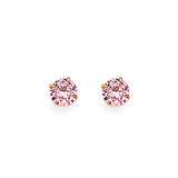 Solitaire Stud Earrings with Pink CZ in 14K Gold and Screw Backing
