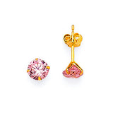 Solitaire Stud Earrings with Pink CZ in 14K Gold and Butterfly Backing
