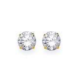 Solitaire Stud Earrings with White CZ in 14K Gold and Screw Backing