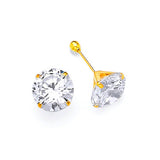 Solitaire Stud Earrings with White CZ in 14K Gold and Screw Backing