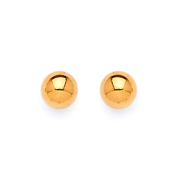 Gold Ball Stud Earrings in 14K Gold and Push Back