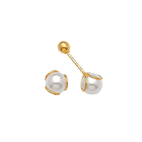 Stud Earrings with Pearl in 14K Gold and Screw Backing