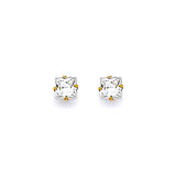 Solitaire Stud Earrings with White CZ in 14K Gold and Butterfly Backing