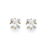 Solitaire Stud Earrings with White CZ in 14K Gold and Butterfly Backing