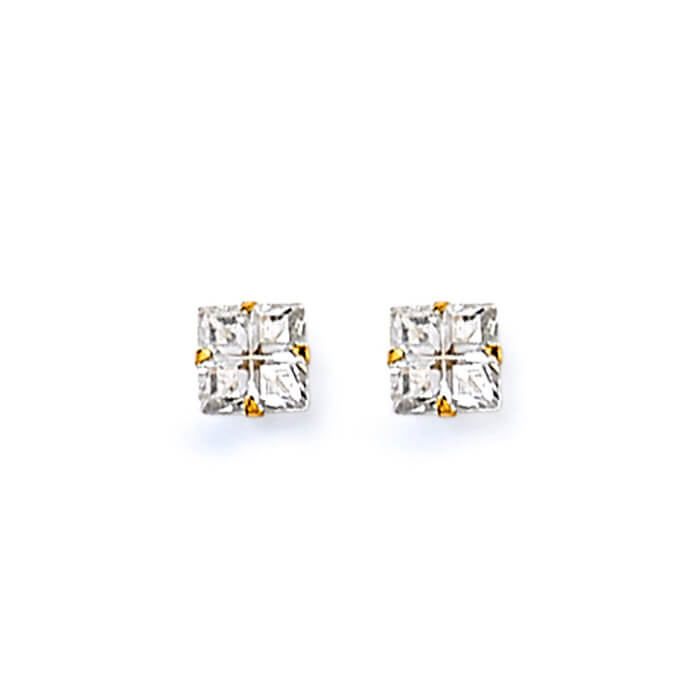 Solitaire Stud Earrings with White CZ in 14K Gold and Screw Backing