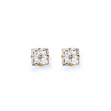 Solitaire Stud Earrings with White CZ in 14K Gold and Screw Backing