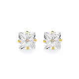 Solitaire Stud Earrings with White CZ in 14K Gold and Butterfly Backing